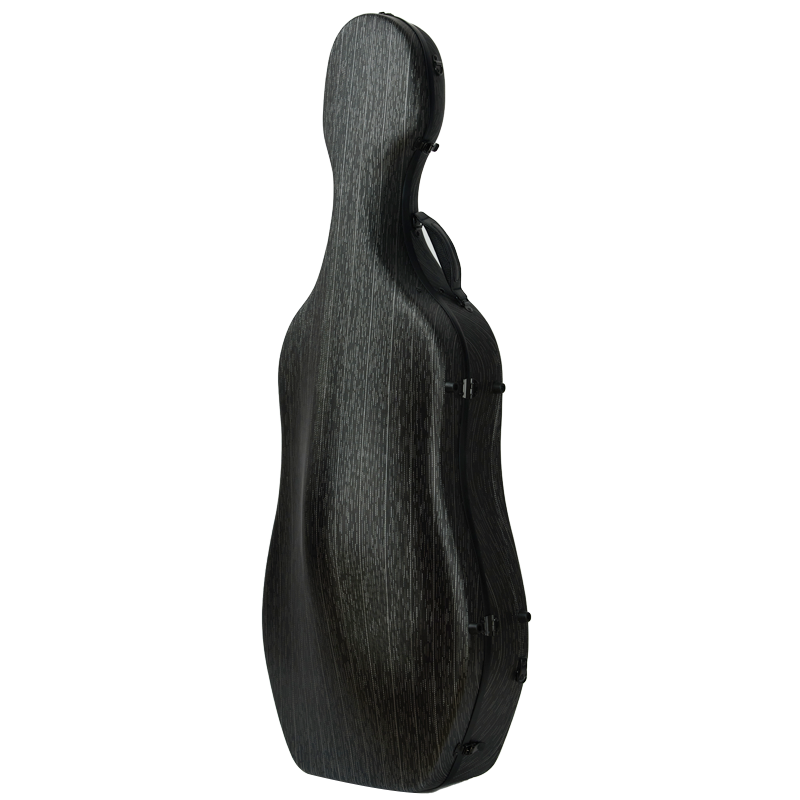 Full body view of lightweight waterproof 4/4 cello case with wheels for orchestra and travel use
