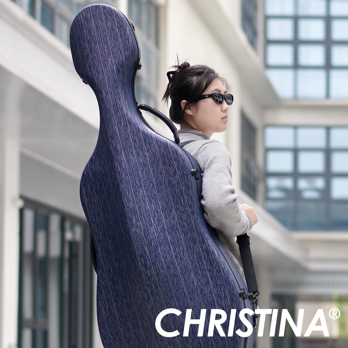 CHRISTINA Blue Meteor lightweight hard cello case with wheels for professional cello travel and storage