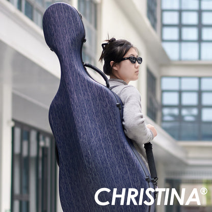 CHRISTINA Blue Meteor lightweight hard cello case with wheels for professional cello travel and storage