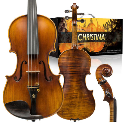 CHRISTINA V07B Handmade Violin – Front View, Carved Design Spruce & Maple