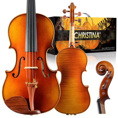 CHRISTINA V09 S-1 Handmade Violin – Front View, Flamed Maple Acoustic Violin