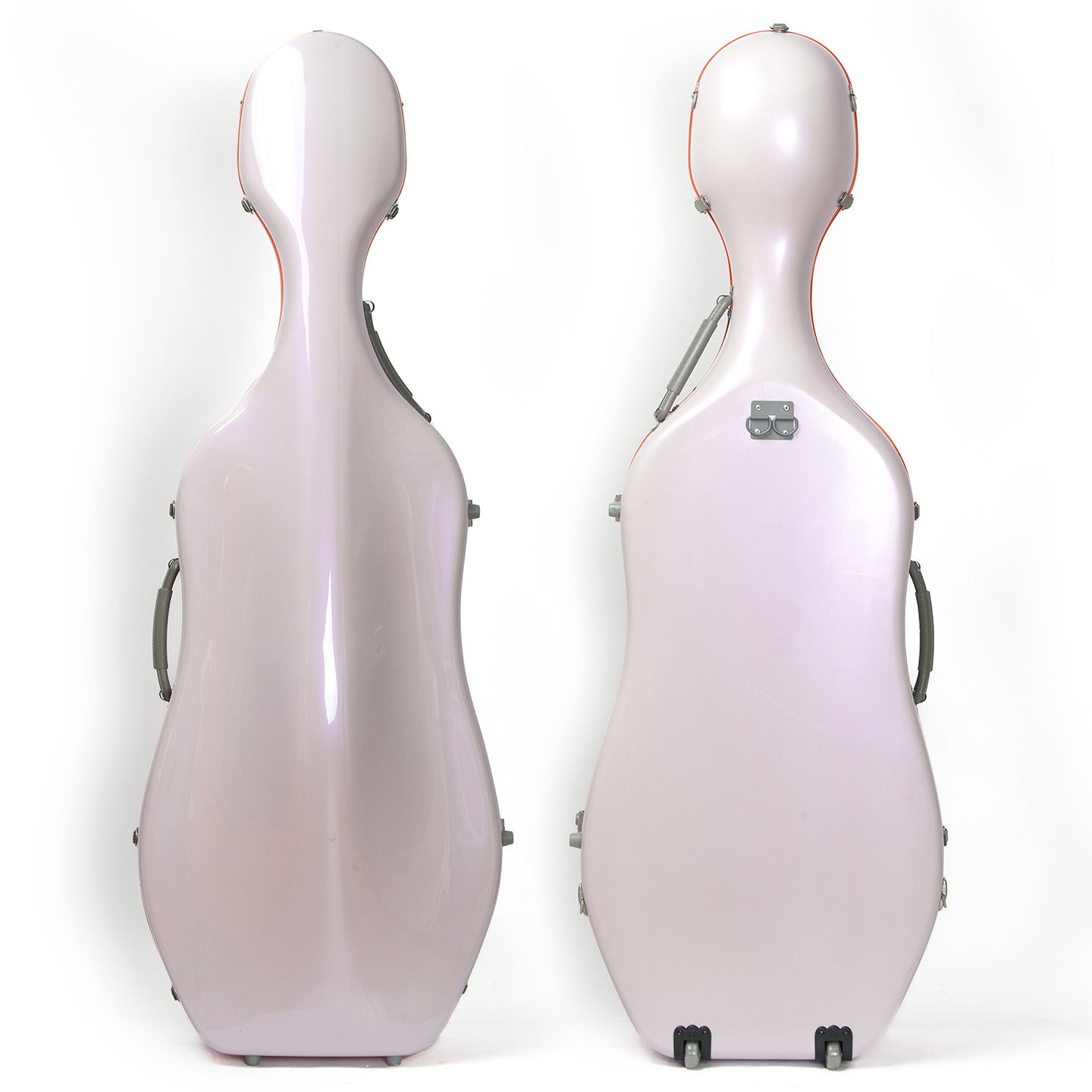 Orange lightweight 4/4 cello case with waterproof PC composite shell and travel protection