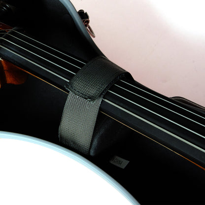 Interior detail of waterproof 4/4 cello case with wheels and soft padded protection system