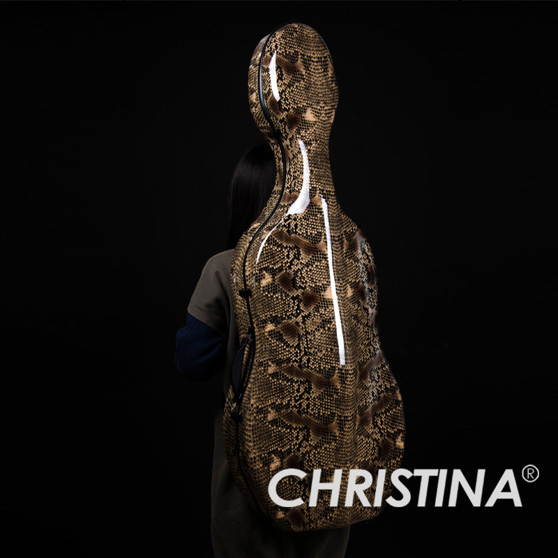 Luxury snake texture cello case with backpack straps and waterproof hard shell protection for musicians