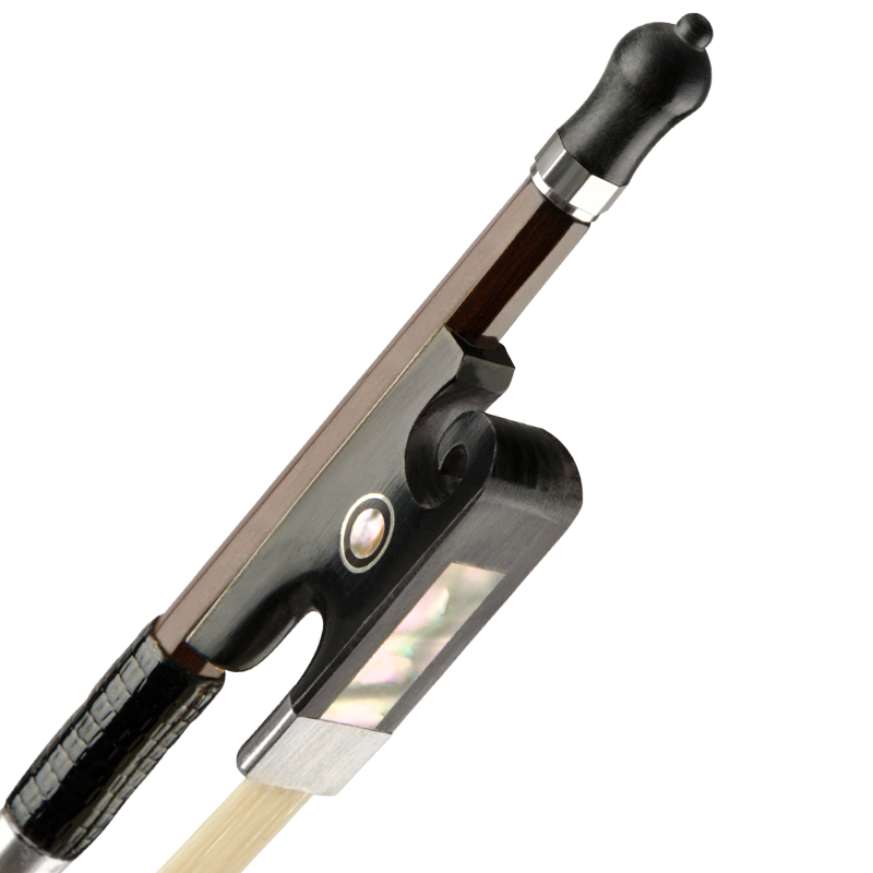 Close-up of ebony frog with abalone inlay on Christina G05 Pro Violin Bow 4/4 – best violin bow for advanced players