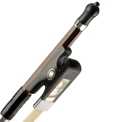 Close-up of ebony frog with abalone inlay on Christina G05 Pro Violin Bow 4/4 – best violin bow for advanced players