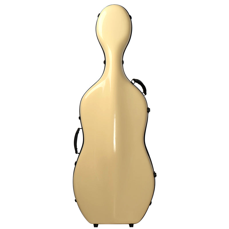 Rear view of lightweight cello case Australia with durable waterproof hard shell construction