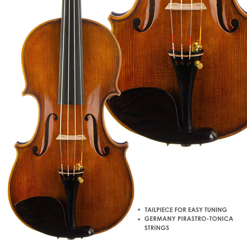 CHRISTINA V11 Handmade Violin – Side Profile, Aged Finish Detail