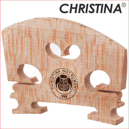 Front detail of Christina 1868 violin bridge replacement with aged maple wood grain structure