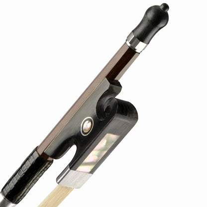 Full view of Christina G05 Pro Violin Bow 4/4 showing Brazilwood stick and abalone frog – best violin bow for advanced players