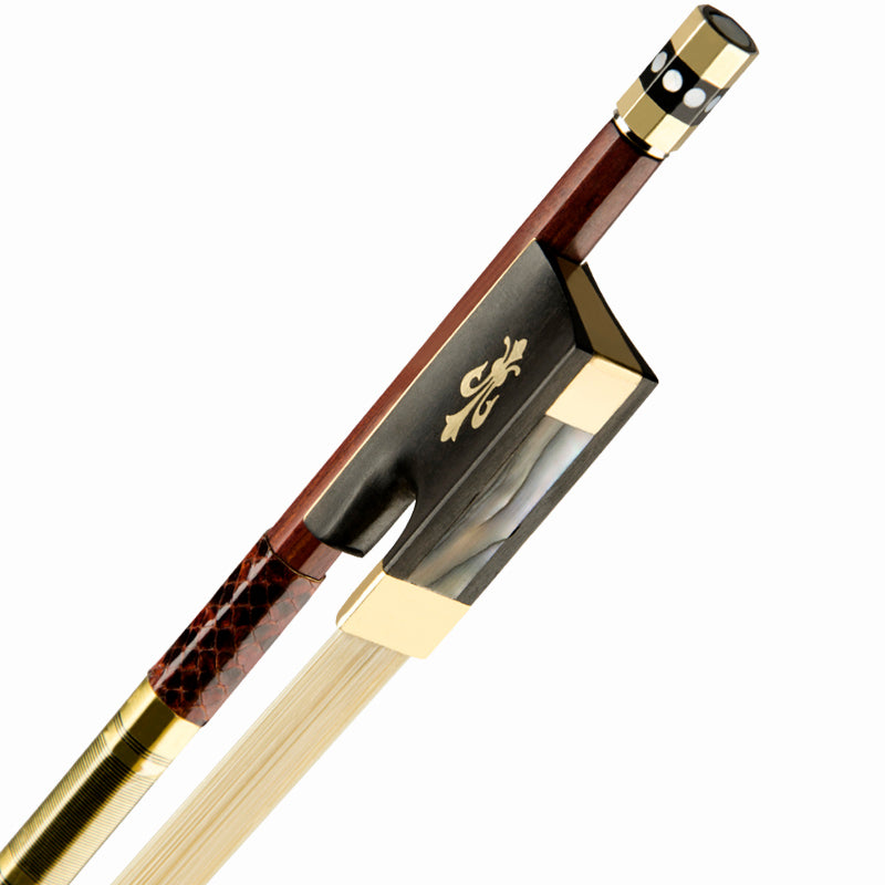 Brazilwood Violin Bow with Ebony Frog – premium Brazilwood violin bow, ebony frog, gold-mounted fittings