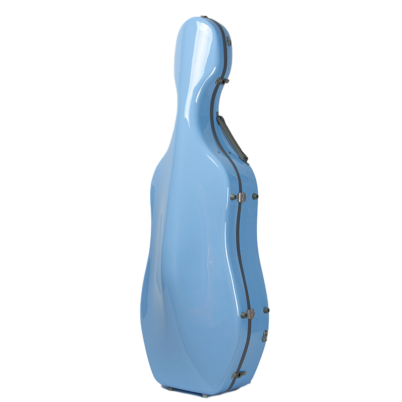Blue lightweight 4/4 cello case with waterproof hard shell exterior and professional travel design