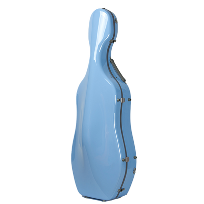 Blue lightweight 4/4 cello case with waterproof hard shell exterior and professional travel design