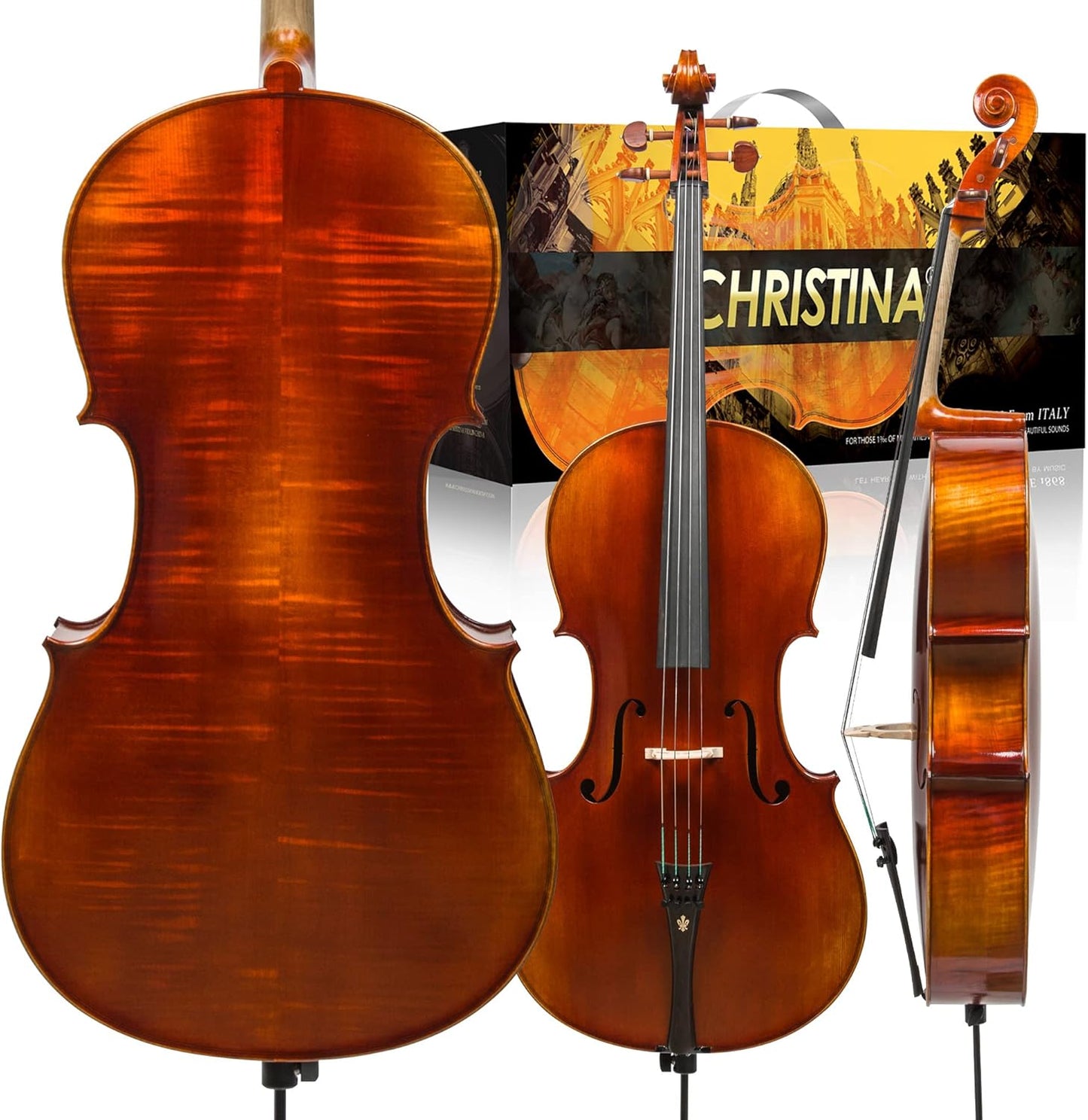 Christina C06 Professional Cello Instrument, Handmade Full Size Acoustic Cello Kit with Case and Bow - CHRISTINA