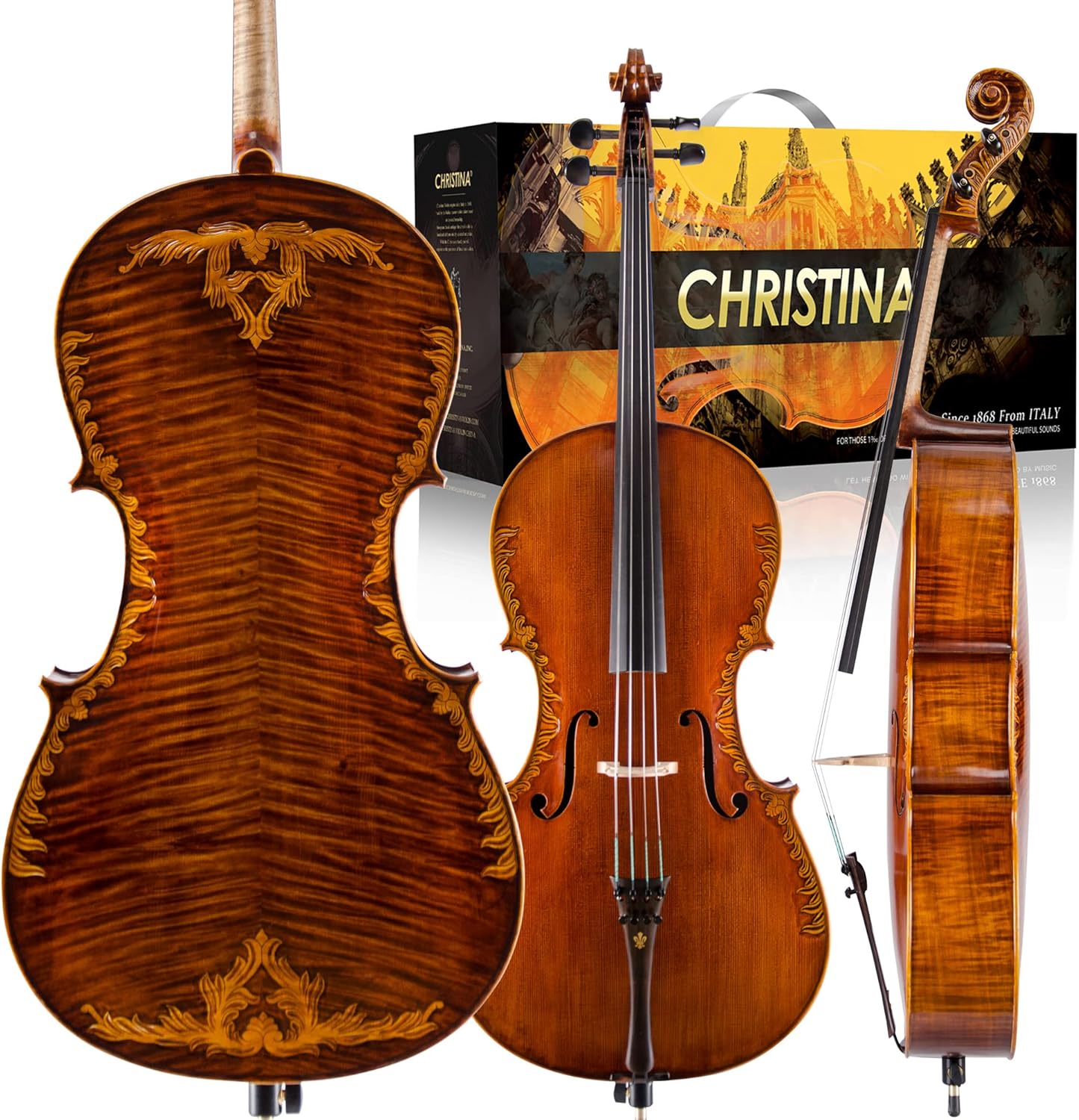 Christina C08 4/4 Full Size Cello Kit with Carbon Fiber Case and Bow - CHRISTINA