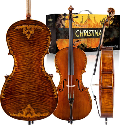 Christina C08 4/4 Full Size Cello Kit with Carbon Fiber Case and Bow - CHRISTINA