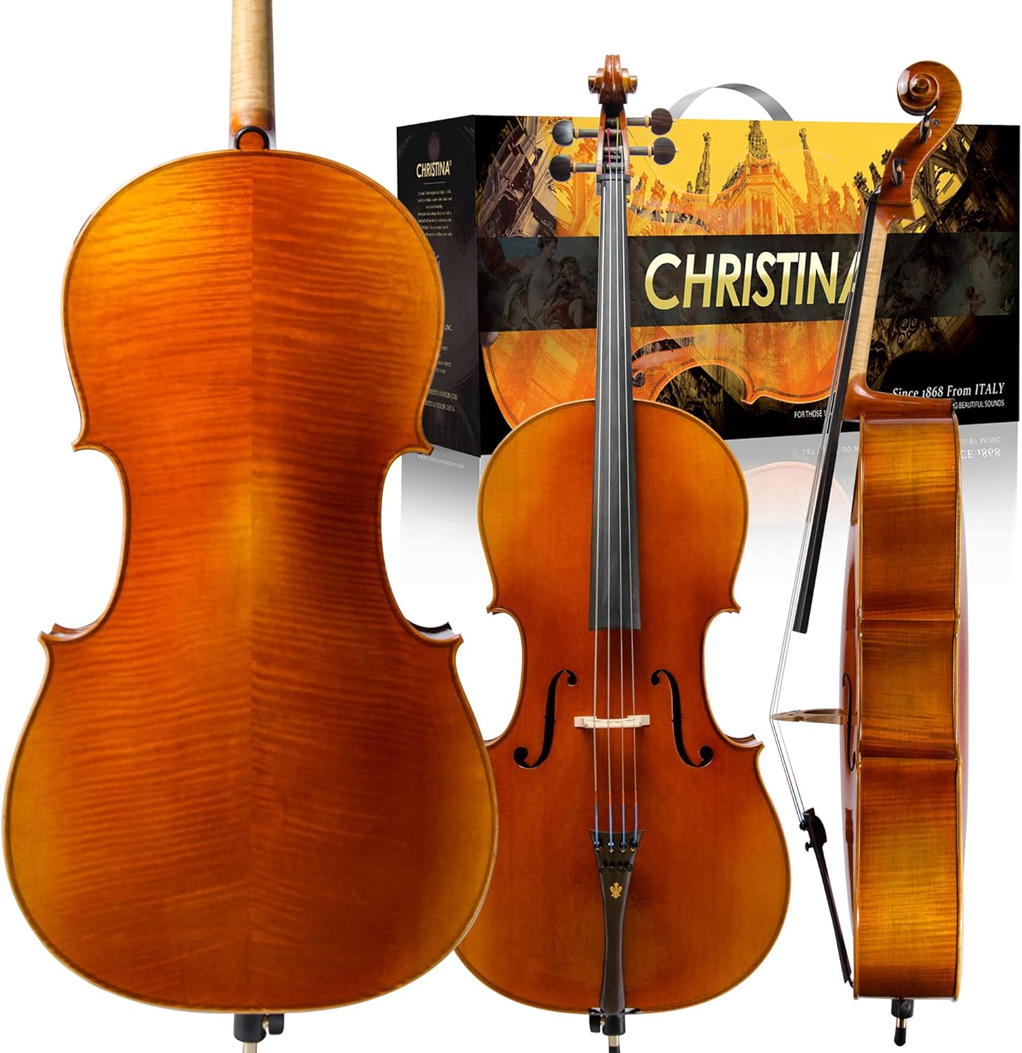 Christina C09A 4/4 Professional Handmade Cello Kit for Adults with Carbon Fiber Case & Bow - CHRISTINA