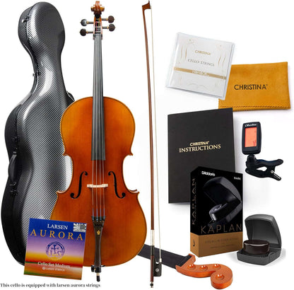 Christina C09A 4/4 Professional Handmade Cello Kit for Adults with Carbon Fiber Case & Bow - CHRISTINA