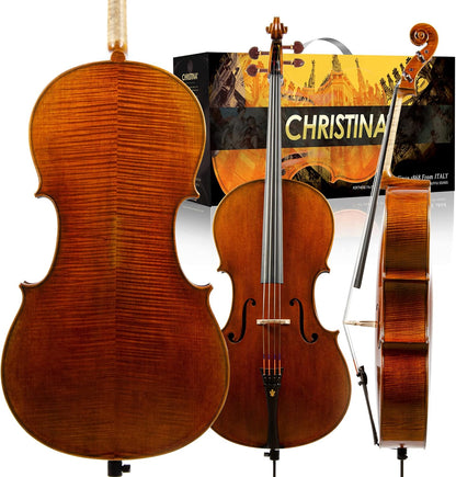 Christina C09B 4/4 Professional Handmade Cello Kit with Carbon Fiber Case and Bow - CHRISTINA