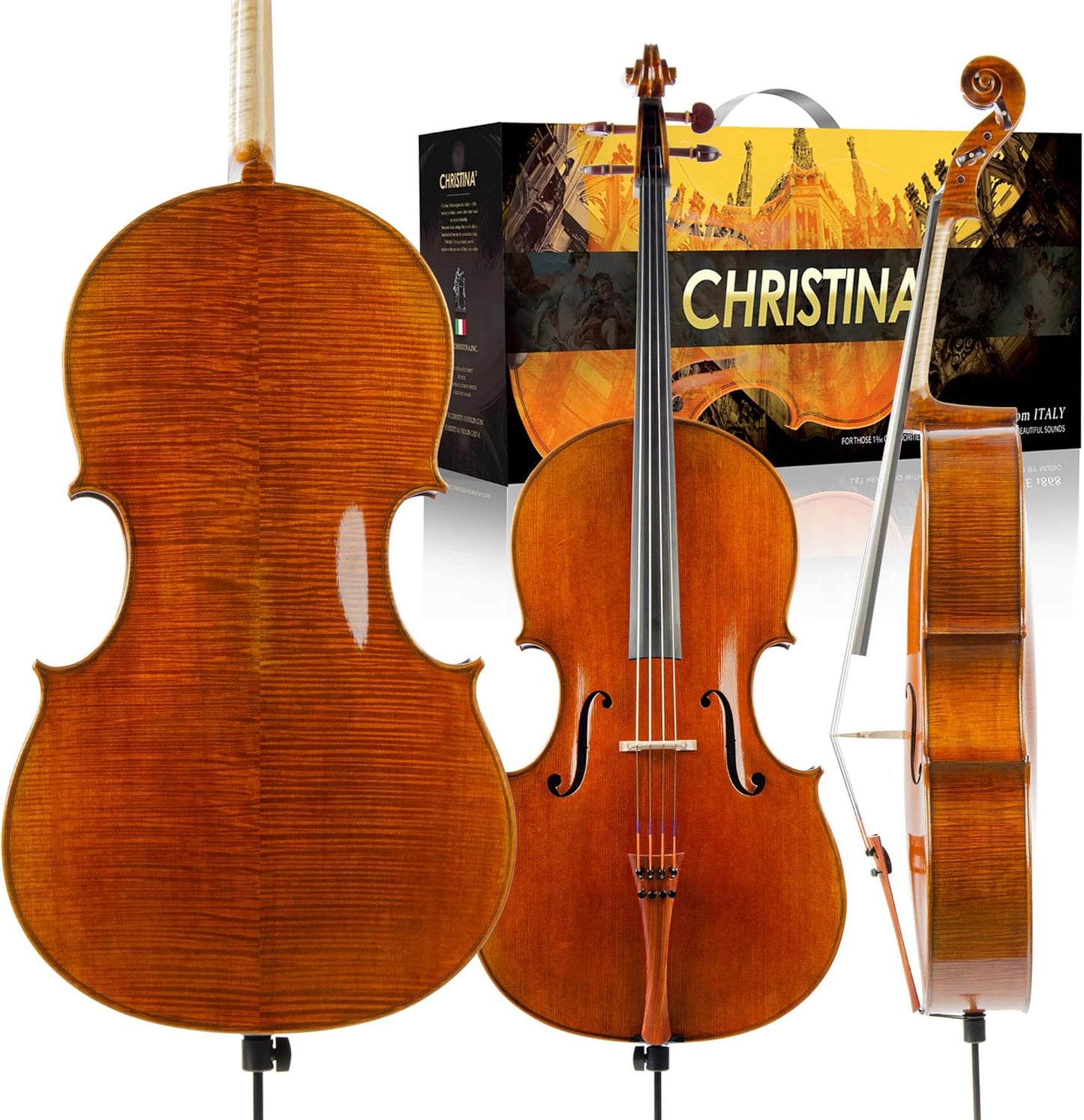 Christina C09C Full Size 4/4 Handmade Cello Kit for Adults with Carbon Fiber Case & Bow - CHRISTINA