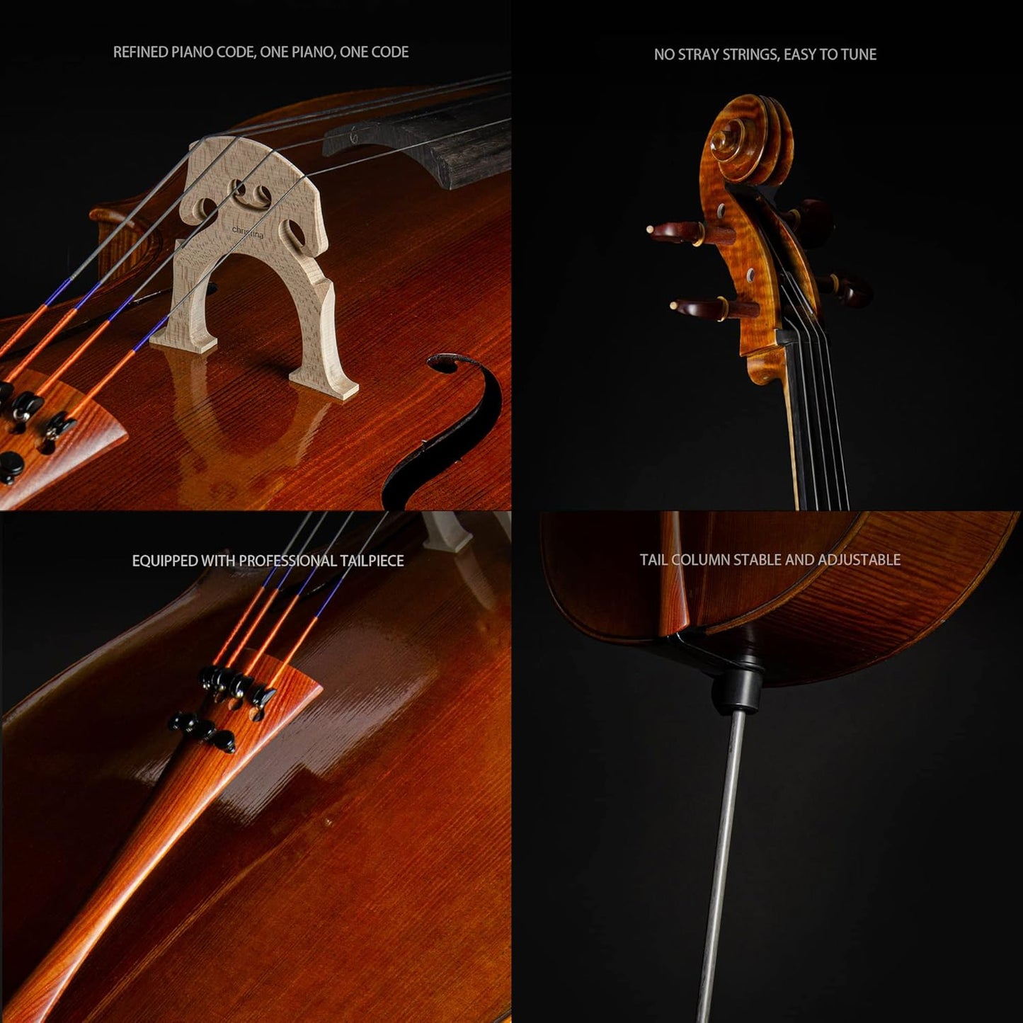 Christina C09C Full Size 4/4 Handmade Cello Kit for Adults with Carbon Fiber Case & Bow - CHRISTINA