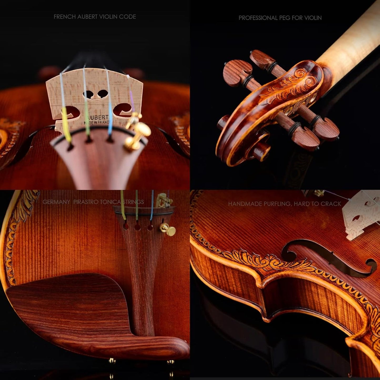 CHRISTINA S200B Carved Professional Acoustic Violin – European Spruce & Maple Handmade Instrument