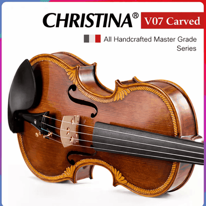 Side view of CHRISTINA V07 Handmade Violin Australia showing spruce top and maple back